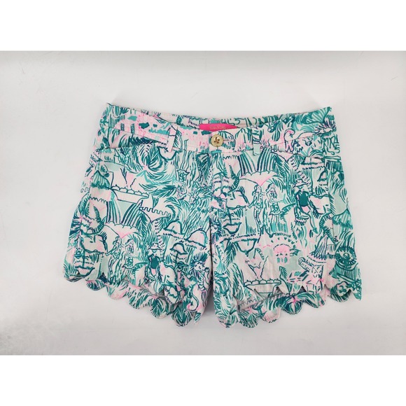 Lilly Pulitzer Pants - Lilly Pulitzer Buttercup Scallop Hem Shorts Green Pink Floral Size 00 Preppy